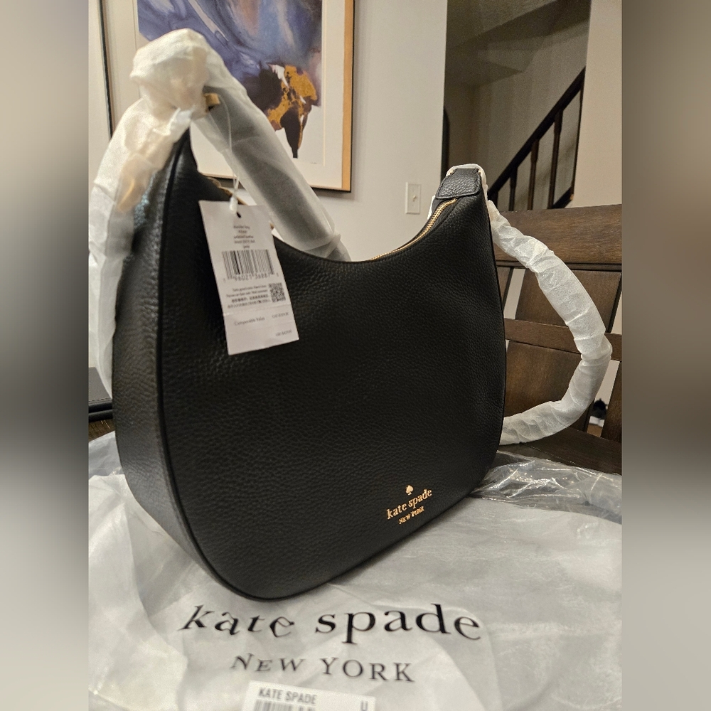 Kate Spade Janie Black Pebbled Leather Shoulder Bag Crossbody Purse Hobo KE660 - Picture 2 of 11